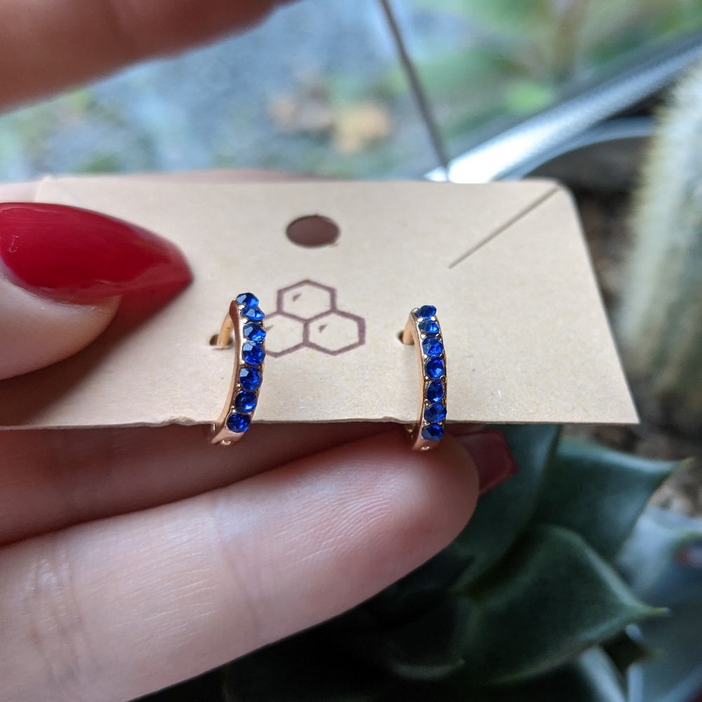Blue Gold Huggie Hoops